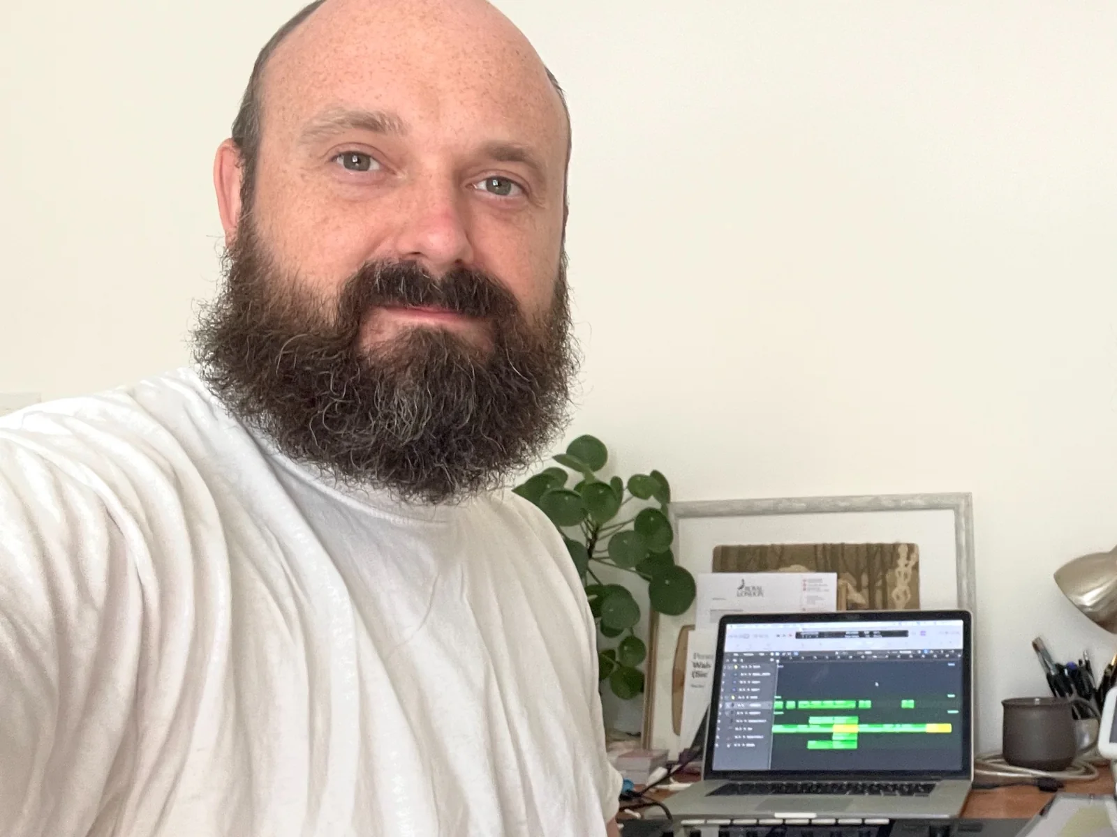 Robert Moutrey at his audio production workspace